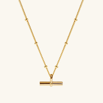 T-Bar Necklace Gold With Bead Chain